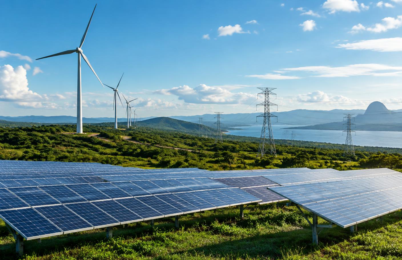 Parque solar e eólico integrado à rede elétrica